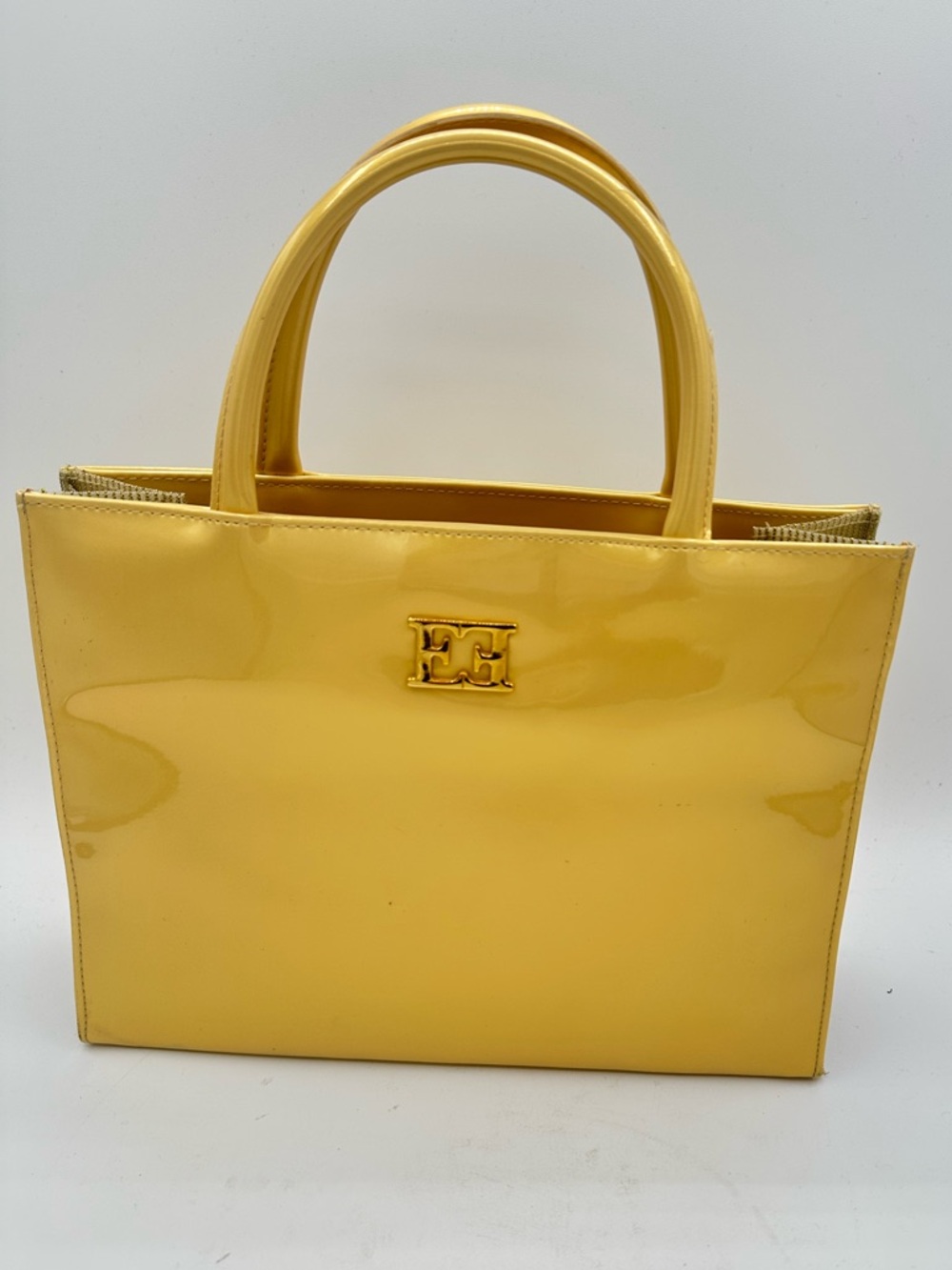 Escada Beauté Tote Bag  Metallic Yellow Gold Patent  Summer 70s Retro VTG